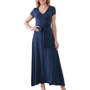 Aphratti Women's Bohemian Casual Short Sleeve V Neck Faux Wrap Floral Maxi Dress