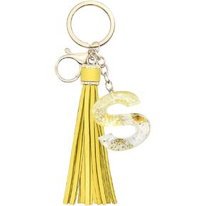Daisy Alphabet Initial Letter Keychain Tassel Pendant Key Ring for Purse Handbags Women Girl