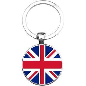British Flag Keychain, United Kingdom England English Union Jack Great Britain Map Country History Love Heart Key Chain (Silver)