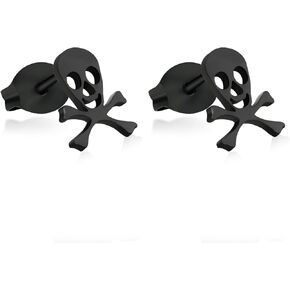 TGNEL Big Pure Titanium Earrings Studs Gothic Skull Bone Earrings Cool Party Halloween Stud Earrings Hypoallergenic for Men Women Black
