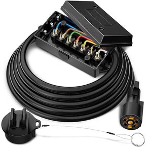 MICTUNING Heavy Duty 7 Way Plug Inline Trailer Cord with 7 Gang Junction Box - 8 Feet, Weatherproof
