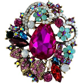 SELOVO Leaf Flower Vine Teardrop Hot Pink Brooch Pin Jewelry Scarf Accessory