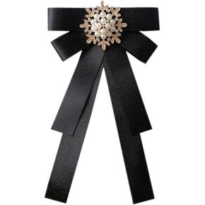 JKQBUX Women Elegant Pearl Ribbon Bow tie Brooches Pin Jewelry Pre-Tied Collar Neck Tie Clip for Lady Girls Wedding Party