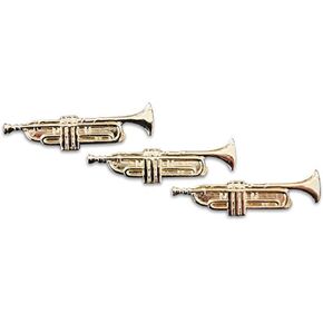 3-Piece Brass Trumpet Musician Lapel or Hat Pin & Tie Tack Set with Clutch Back by Novel Merk
