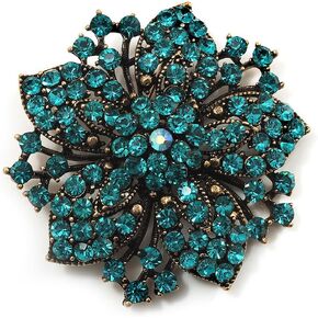 Victorian Corsage Flower Brooch (Antique Gold & Teal)