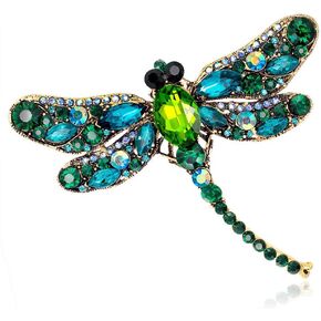 Green Crystal Rhinestone 3.6" Dragonfly Brooch Pin Pendant Jewelry Birthday Gifts Mother's Day Brooches and Pins
