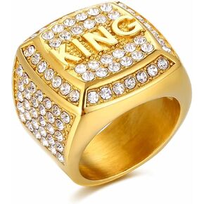 HETIMXIA Iced out KING Ring for men Smooth Square ring Hip Hop ring 316 Stainless Steel Radiant Biker Rings Bling Cuban style Iced Out Jewelry Punk Ring Club ring Heavy Metal ring Party Wedding Ceremony Father's Day gifts Jewelry Gift for Men