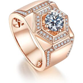 Rose Gold Ring Men's 18K Gold-Plated Sterling Silver Ring One Carat Trendy Domineering Moissanite Hip Hop Ring