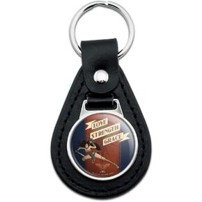 GRAPHICS & MORE Black Leather Wonder Woman Movie Love, Strength, Grace Keychain
