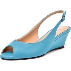 MODENCOCO Womens Slingback Comfortable Buckle Bridal Matte Dress Peep Toe Wedge Low Heel Pumps Shoes 2 Inch