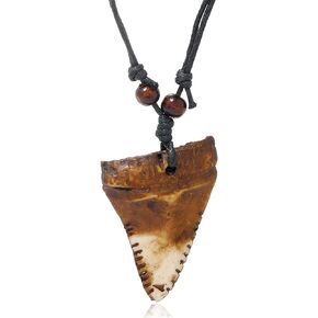 Caiyao Resin Shark Tooth Braide Rope Pendant Necklace for Men Boy Teen Friend Retro Adjustable Handwoven Wax Thread Surfer Necklace Friendship Jewelry
