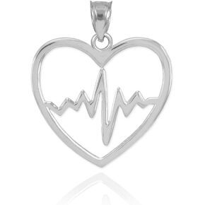 925 Sterling Silver Lifeline Pulse Heartbeat Open Heart Charm Pendant