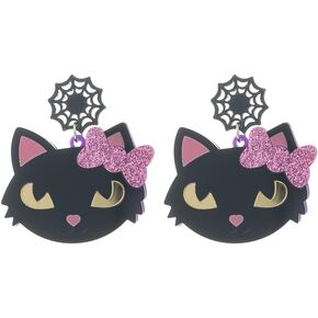 Halloween Drop Dangle Earrings – Fun Playful Spooky Scary Designs – Pumpkin, Witch’s Hat & Broom, Flying Witch, Black Cat, Bloody Lips, Bloody Heart - Gold Plated – with Gift Box Included