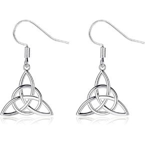 Celtic Knot Dangle Drop Earrings for Women Girls Dainty Retro Triangle Irish Good Luck Silver Plated Lightweight Triquetra Trinity Knot Vintage Hook Earrings for Religious Style Fashion Jewelry Gifts