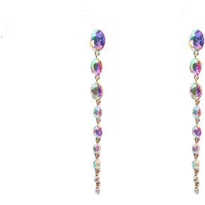 Boho Long Crystal Beaded Earrings for Women Girls Crystal Tassel Teardrop Dangle Chain Earrings Sparkly Rhinestone Linear Earrings Prom Birthday Wedding Jewelry Gifts