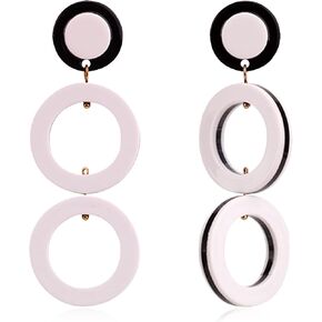 QUPENGXU Unique Lightweight Black White Hollow Circle Round Acrylic Dangle Drop Stud Earrings Statement Bicircular Rotatable Earrings For Women Girls Jewelry in Saudi Arabia