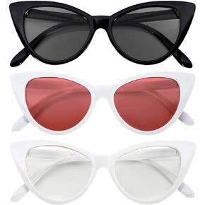 3 Pairs Cat Eye Sunglasses for Women, UV Protected Retro Sunglasses Womens, Beautiful Patterns Cateye Shades for Women