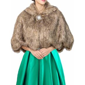 شالات وأغطية من الفرو للسيدات من EASEDAILY وشاح من الفرو الصناعي لحفلات الزفاف وغطاء شتوي مع بروش للعروس in Kuwait