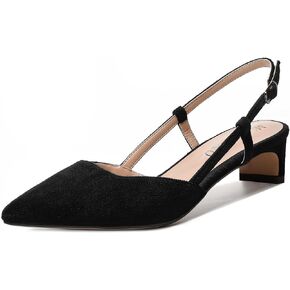 MODENCOCO Womens Buckle Dress Dating Fashion Suede Slingback Pointed Toe Chunky Low Heel Pumps Shoes 1.5 Inch