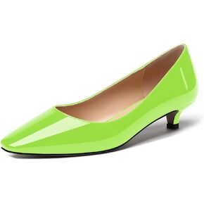 MERRORI Women's Slip On Solid Patent Square Toe Kitten Low Heel Pumps Evening Shoes 1.5 Inch
