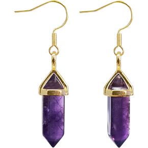 Ladywowu Rose Quartz Earrings for Women, Irregular Unique Natural Healing Crystal Earrings Gold, Small Cute Hexagonal Points Pink Reiki Gemstones with Stainless Steel Fish Hook Dangle Drop Earrings for Girls