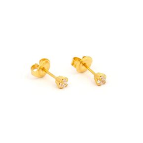 Ear Piercing Earrings Gold Mini 3mm Clear CZ Studs "Studex System 75" Hypoallergenic
