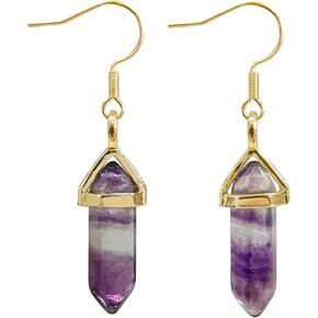 Ladywowu Rose Quartz Earrings for Women, Irregular Unique Natural Healing Crystal Earrings Gold, Small Cute Hexagonal Points Pink Reiki Gemstones with Stainless Steel Fish Hook Dangle Drop Earrings for Girls