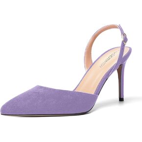 ROSERWISH Womens Wedding Comfortable Buckle Dress Suede Pointed Toe Backstrap Stiletto High Heel Pumps Shoes 3.3 Inch
