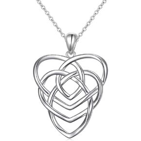 FLYOW 925 Sterling Silver Celtic Motherhood Knot Necklace Jewelry for Women Mom Birthday Gift