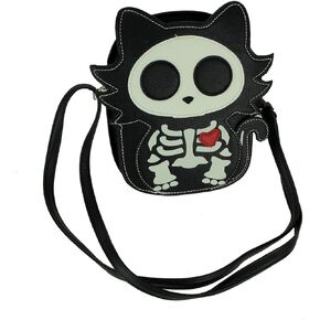 Black Glow in the Dark Skeleton Cat Crossbody Purse Small