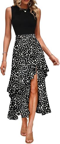 Dokotoo Women's Summer 2024 Maxi Dress Spaghetti Strap Spring Casual Boho Split Beach Long Flowy Dresses Trendy in Saudi Arabia