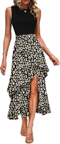 Dokotoo Women's Summer 2024 Maxi Dress Spaghetti Strap Spring Casual Boho Split Beach Long Flowy Dresses Trendy in Saudi Arabia