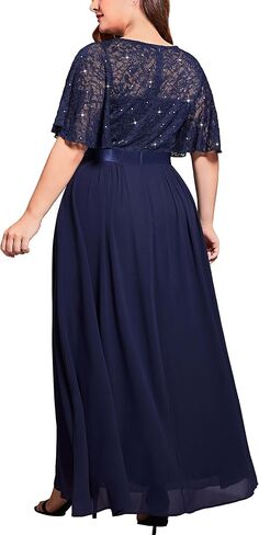 Miusol Women's Plus Size Sequin Lace Round Neck Butterfly Sleeves Formal Evening Maxi Dress in Saudi Arabia
