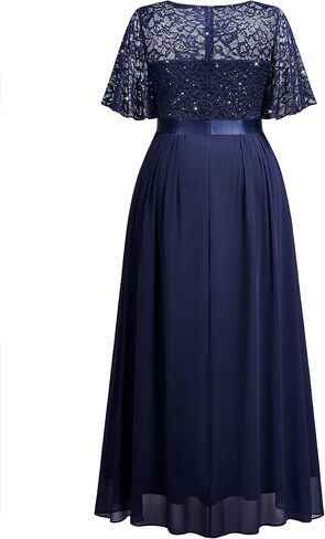 Miusol Women's Plus Size Sequin Lace Round Neck Butterfly Sleeves Formal Evening Maxi Dress in Saudi Arabia