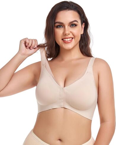PRETTYWELL Front Closure Bras for Women no Underwire Padded Wireless Comfort Full Coverage Bra with Support Mastectomy Bra in Kuwait