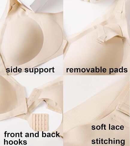 PRETTYWELL Front Closure Bras for Women no Underwire Padded Wireless Comfort Full Coverage Bra with Support Mastectomy Bra in Kuwait