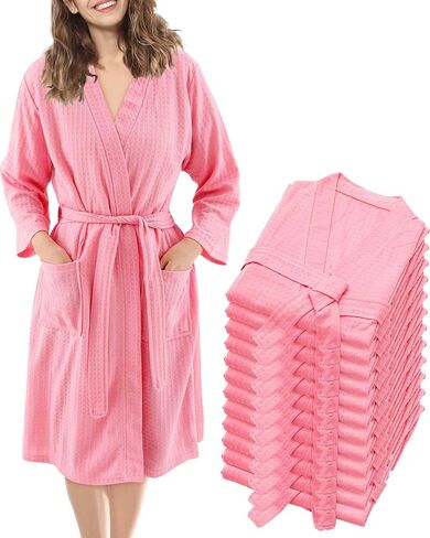 12 Pcs Women's Bath Robe Bulk for Birthday Party Commercial Soft Thin Spa Waffle Robes in Saudi Arabia