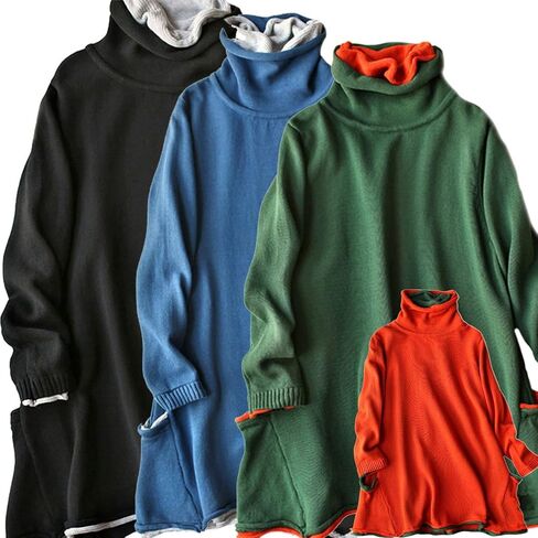 MedeShe Womens 100% Cotton Turtleneck Long Sleeve Casual Pullover Sweater Knit Loungewear in Saudi Arabia