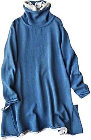 MedeShe Womens 100% Cotton Turtleneck Long Sleeve Casual Pullover Sweater Knit Loungewear in Saudi Arabia
