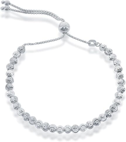 925 Sterling Silver Italian Adjustable Bolo Silver Bracelets For Women Diamond Cut, Moonbeads Beaded Silver Bracelet in Saudi Arabia