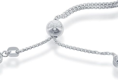925 Sterling Silver Italian Adjustable Bolo Silver Bracelets For Women Diamond Cut, Moonbeads Beaded Silver Bracelet in Saudi Arabia
