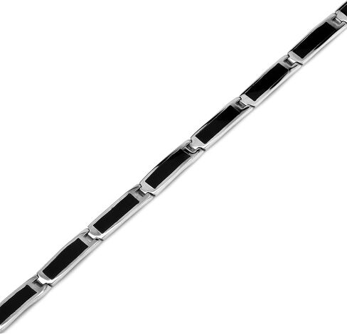 Silvershake Rectangular Shape Created Black Onyx Inlay 925 Sterling Silver Link Bracelet Jewelry for Man Women in Saudi Arabia