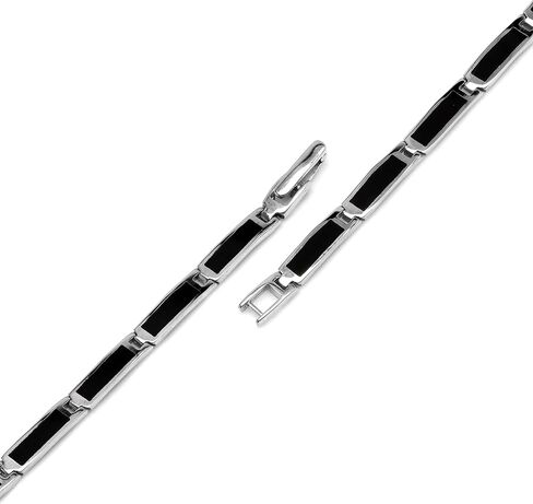 Silvershake Rectangular Shape Created Black Onyx Inlay 925 Sterling Silver Link Bracelet Jewelry for Man Women in Saudi Arabia