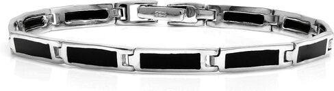 Silvershake Rectangular Shape Created Black Onyx Inlay 925 Sterling Silver Link Bracelet Jewelry for Man Women in Saudi Arabia