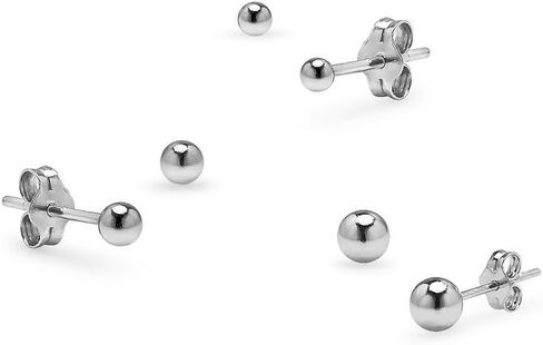 Silverline Jewelry - 3 Pairs Sterling Silver Ball Stud Earrings Set, 2mm, 3mm, 4mm Ball Studs in 4 Colors in Saudi Arabia