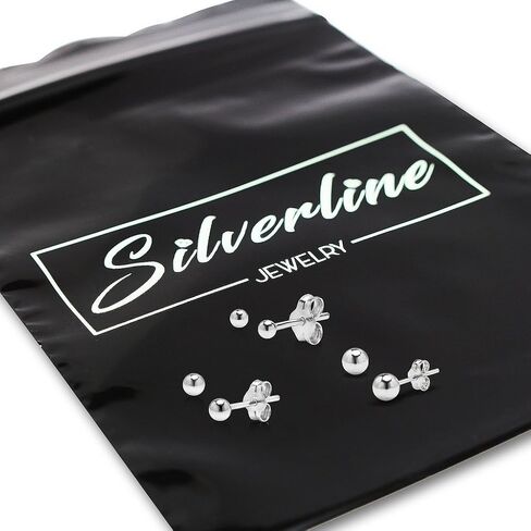 Silverline Jewelry - 3 Pairs Sterling Silver Ball Stud Earrings Set, 2mm, 3mm, 4mm Ball Studs in 4 Colors in Saudi Arabia
