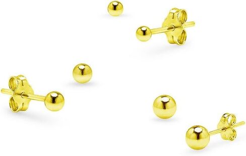 Silverline Jewelry - 3 Pairs Sterling Silver Ball Stud Earrings Set, 2mm, 3mm, 4mm Ball Studs in 4 Colors in Kuwait