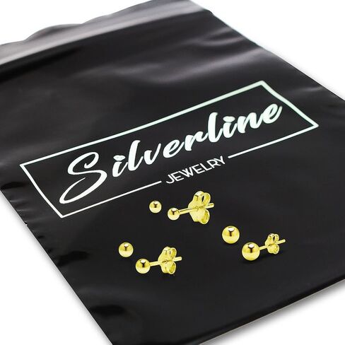 Silverline Jewelry - 3 Pairs Sterling Silver Ball Stud Earrings Set, 2mm, 3mm, 4mm Ball Studs in 4 Colors in Kuwait