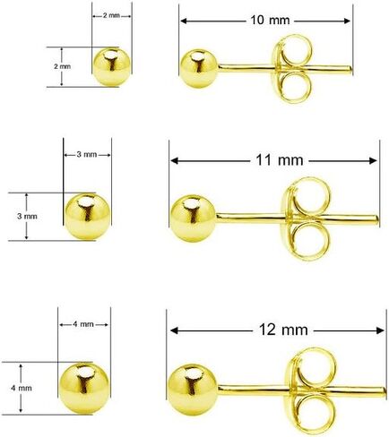 Silverline Jewelry - 3 Pairs Sterling Silver Ball Stud Earrings Set, 2mm, 3mm, 4mm Ball Studs in 4 Colors in Kuwait