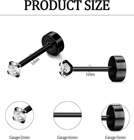 الفولاذ المقاوم للصدأ 2 مم تشيكوسلوفاكيا أقراط للرجال النساء 18G الغضروف أقراط مسمار ثقب صغير مكعب زركونيا أقراط مسمار أقراط صغيرة المسمار شقة الظهر مجموعة الأقراط in Kuwait